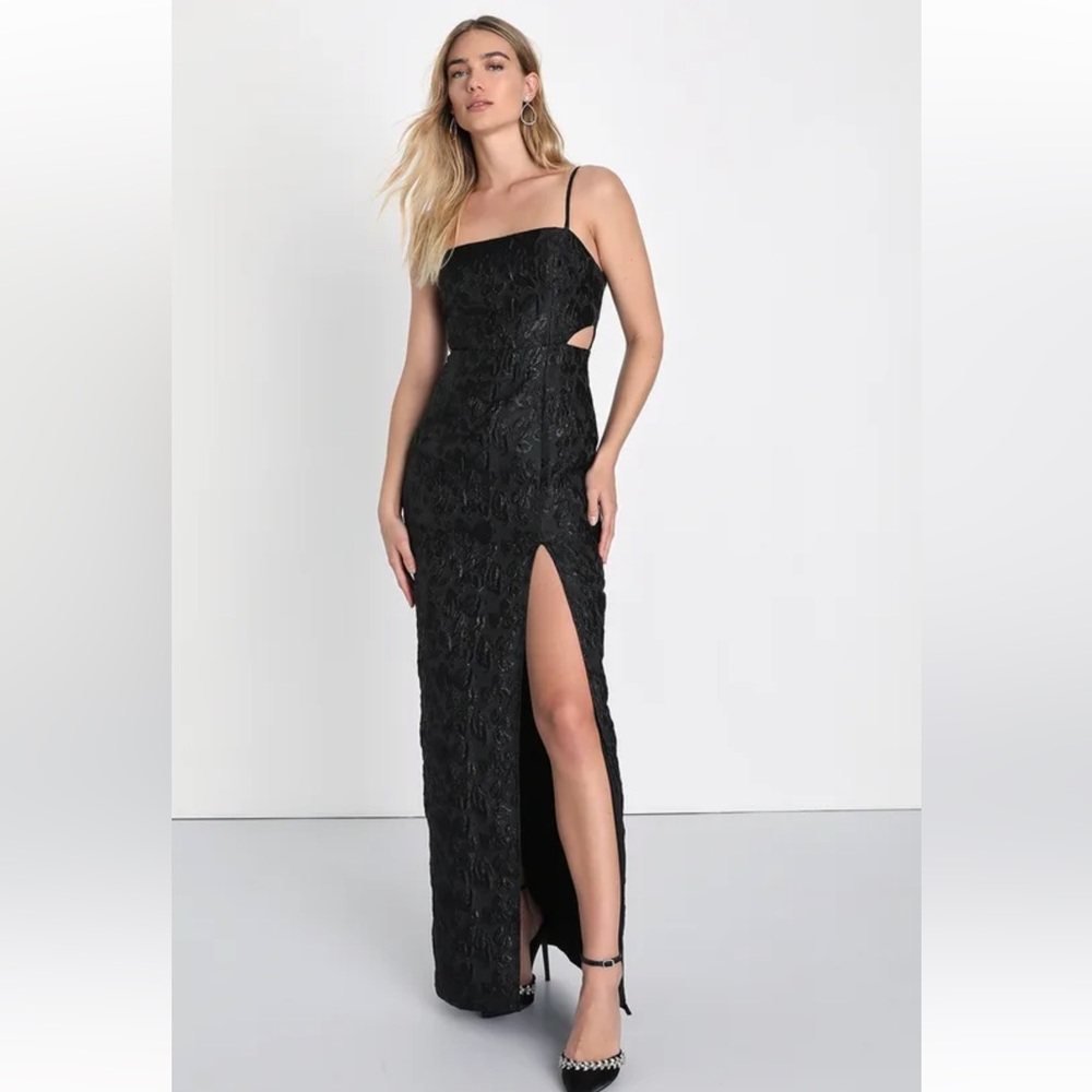 Black Floral Jacquard Cutout Maxi Dress